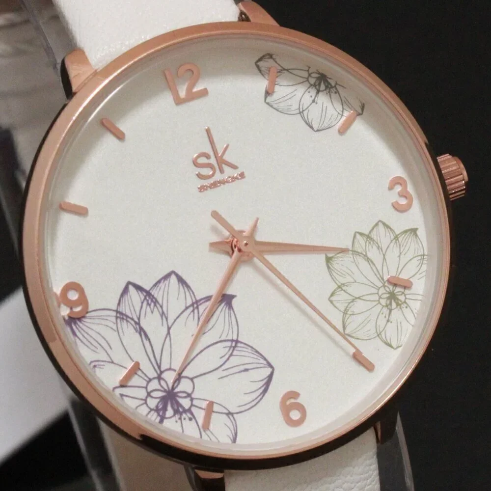 Ladies Dress Quartz Watch White Floral Dial White Strap 32mm